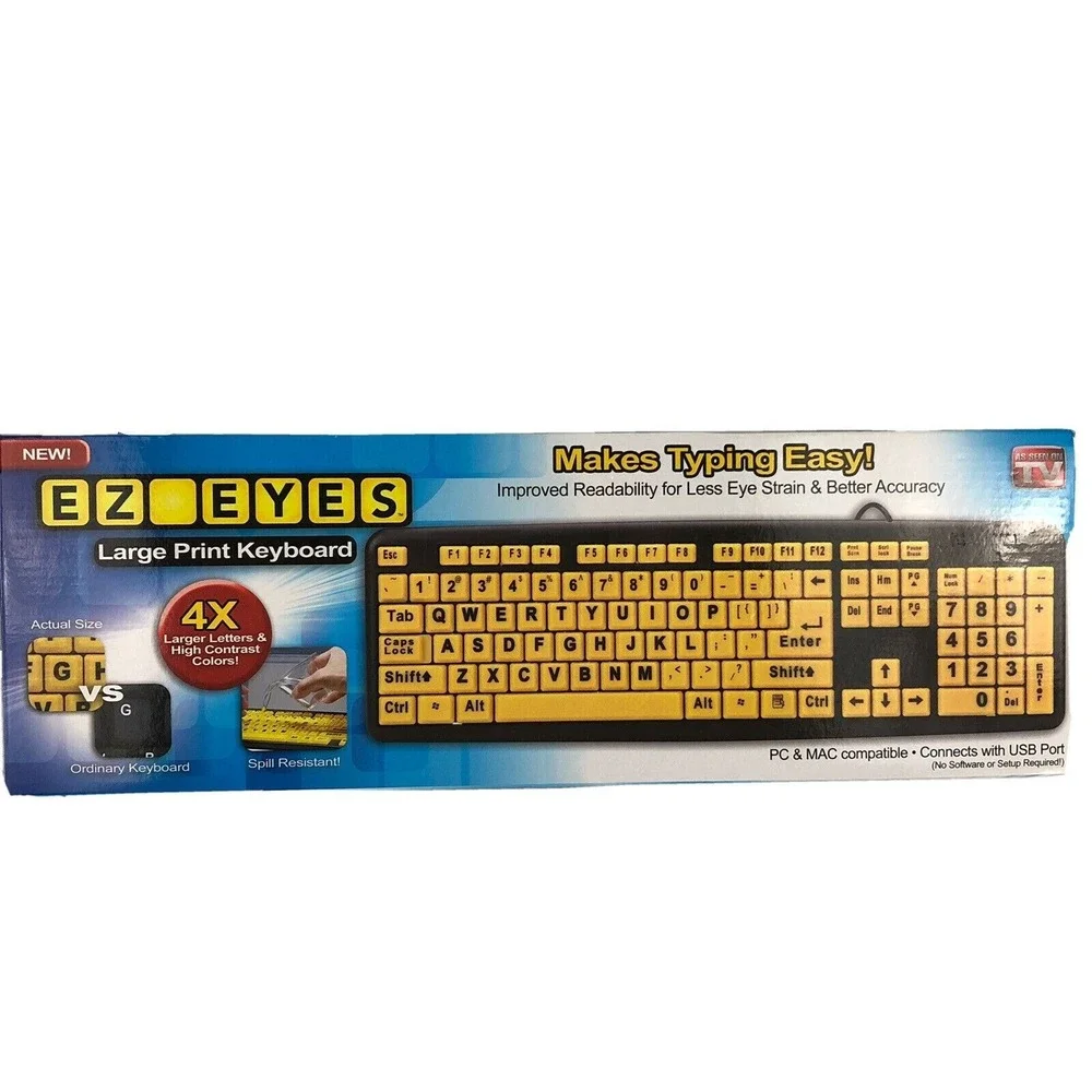 Easy‎ EZ EYES Large Print USB Keyboard PC And MAC 4x Letters As Seen on TV